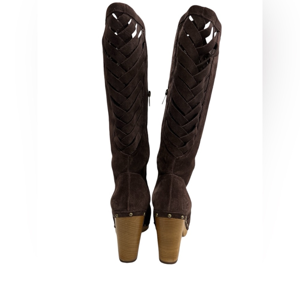 UGG Australia Women's Rumer Weave Brown Suede Leather Tall Clog Boot - Size 9 - Picture 4 of 12